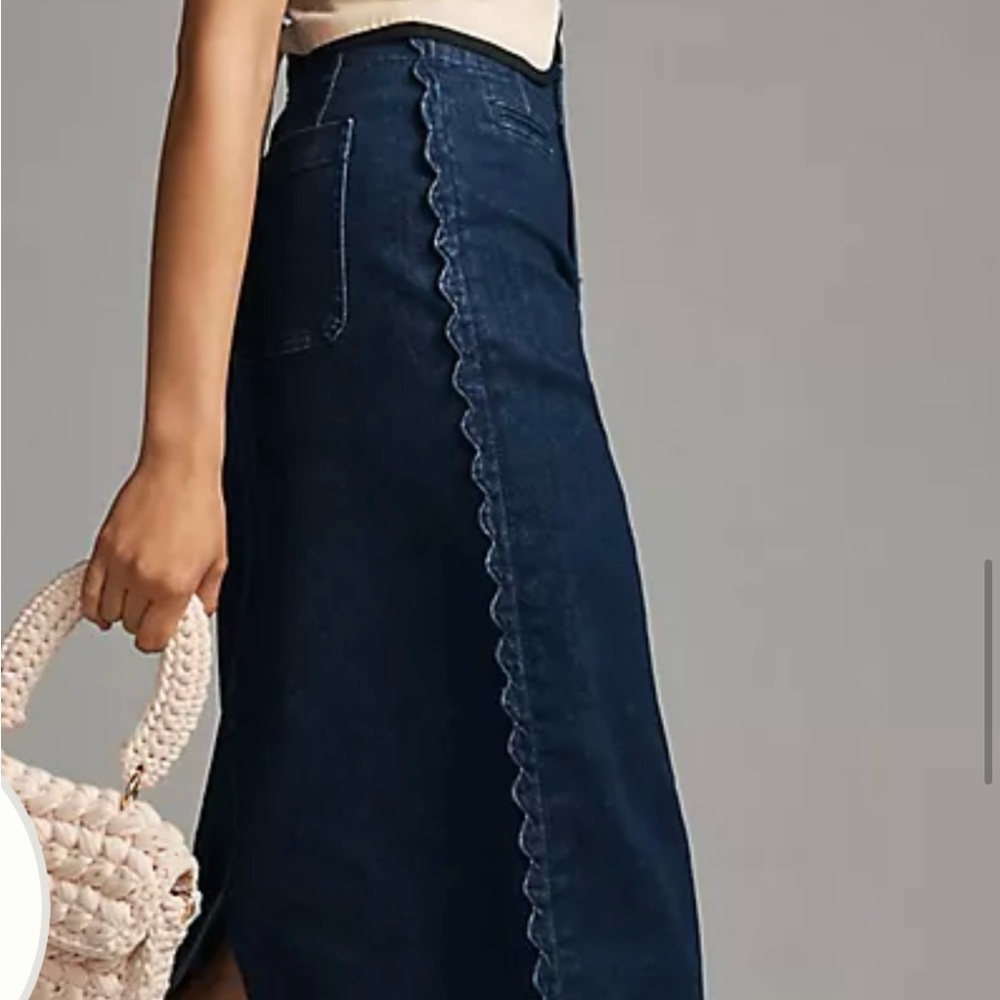 Maeve Slim Scalloped Denim Skirt
